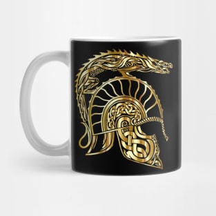 Gold Spartan Dragon Helmet Gladiator Design Mug